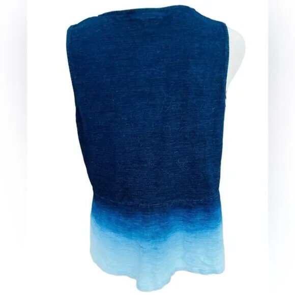 J.Jill Pure Jill Indigo Knit Dip Dyed Peplum Sleeveless Tank Top Large Tall Boho - Picture 3 of 8